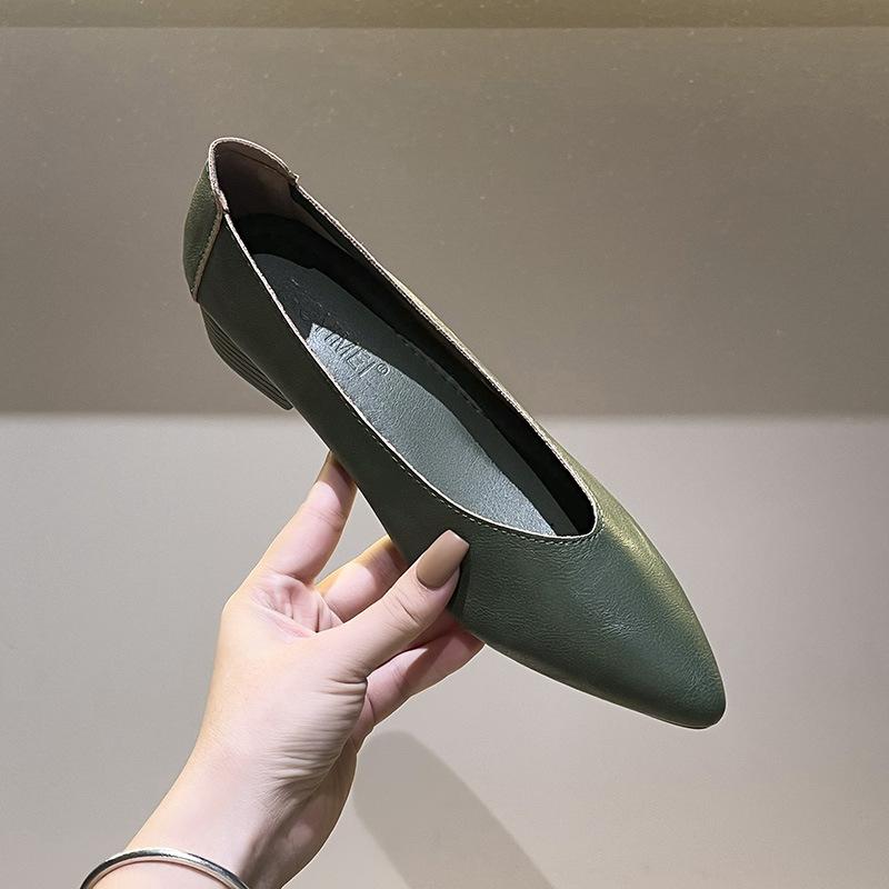 

3,5 см кожаные весенне-осенние туфли-лодочки женские удобные универсальные из мягкой кожи с острым носком рабочие туфли для профессии, не утомляющие ноги, на толстом каблуке 41