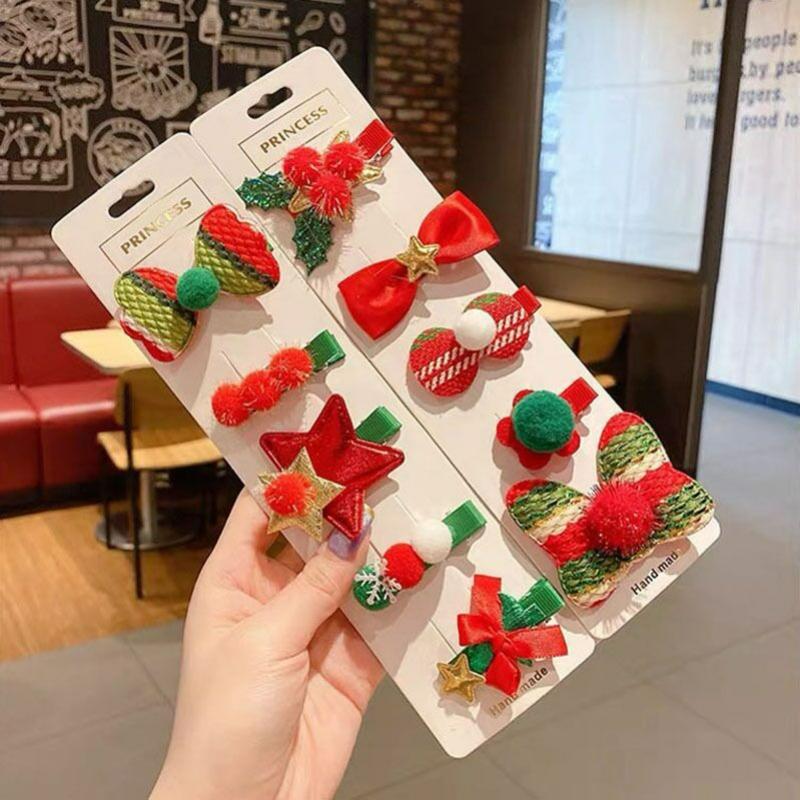 Vinter Nytt Konstnärligt Jul Hårklämma Set i Fem Delar för Barn, Söta Ren Hårklämmor, Sidohåraccessoarer för Bebisar