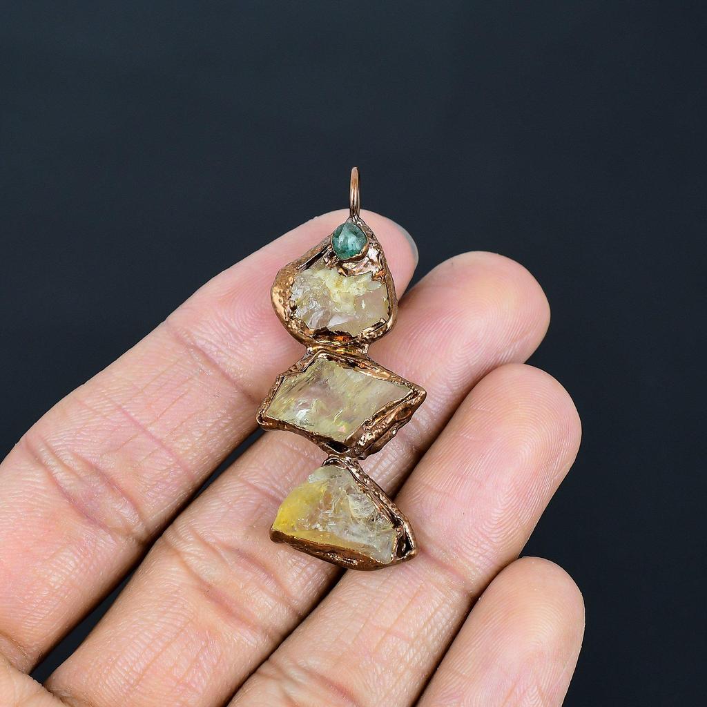 Citrine Copper Electroformed Pendant, Handmade Gemstone Pendant Jewelry, Gifts For Wife Brand New Pendant