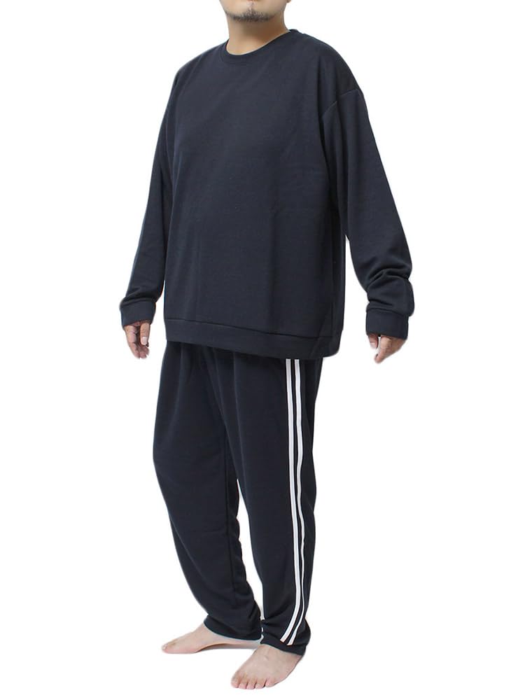 

Однотонная мужская толстовка большого размера из эластичной картонной ткани, легкая, с круглым вырезом и удобными брюками, размер 3XL, темно-синий