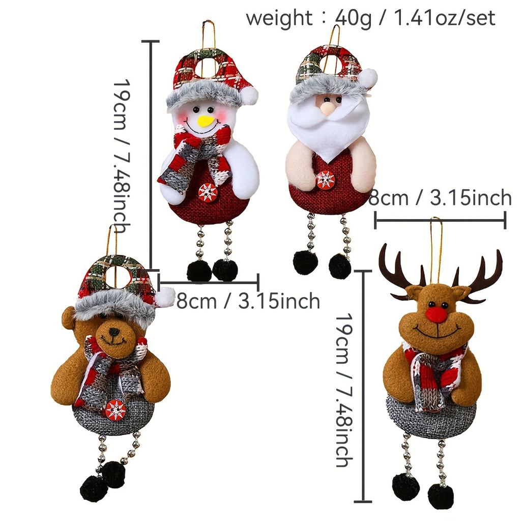 4Pack Festive Christmas Ornaments, Rustic Fabric Santa, Reindeer, Snowman, Bear,Cute Tree Hanging Decor,No Power Needed,for Home Kitchen Holiday Decor