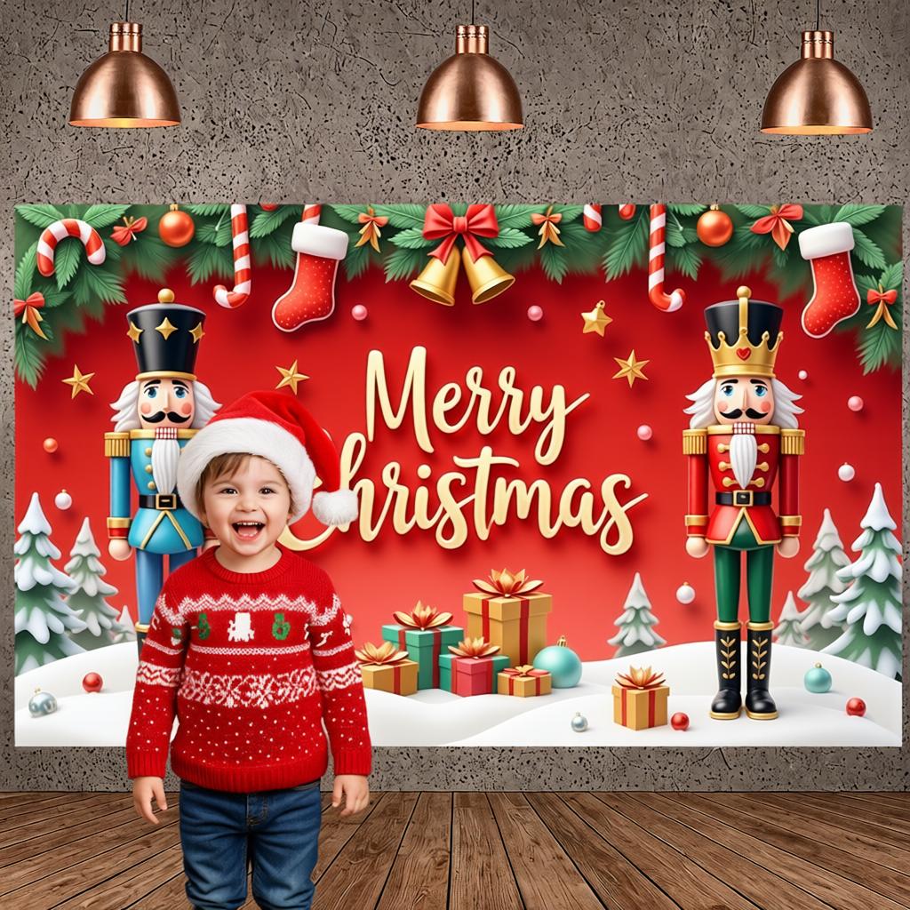 Yuletide Background Star Decorations Festive Backdrop Holiday Banner Gold Lettering Christmas Decor Display For Home Decoration
