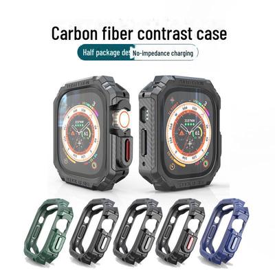 Carbon Fiber Texture Contrast Armor Halbe Abdeckung Schutzhülle für Apple Watch Ultra/9