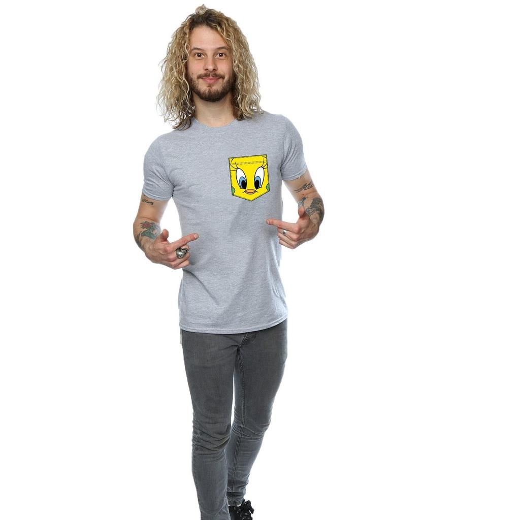 Looney Tunes Mens Tweety Pie Face Faux Pocket T-Shirt