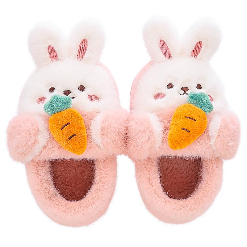 Children's Cute Rabbit Non-Slip Plush Slippers - Warm, Thick Sole, Heel-Covered, Available In Small, Medium, Large.