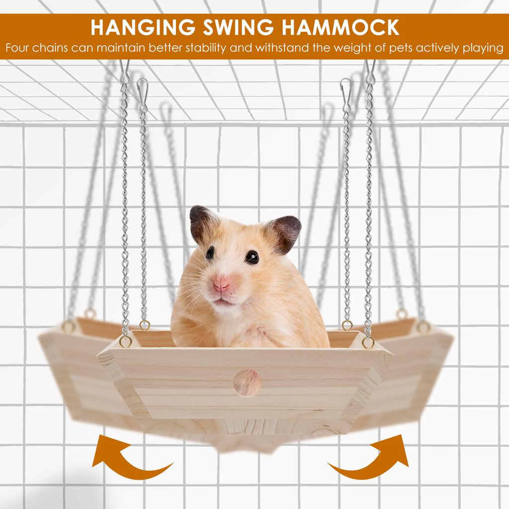 Chinchilla Hammock Wood Chinchilla Swing Bed with 4 Metal Chain Pet Toy Hamster Cage Accessory Parrot Platform Suspension Bridge