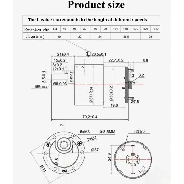 GB37-520 Hochdrehmomentmotor mit Regler DC 12V 24V Einstellbare Geschwindigkeit Vorwärts CW/CCW Smart Home Roboter Metall Elektromotor