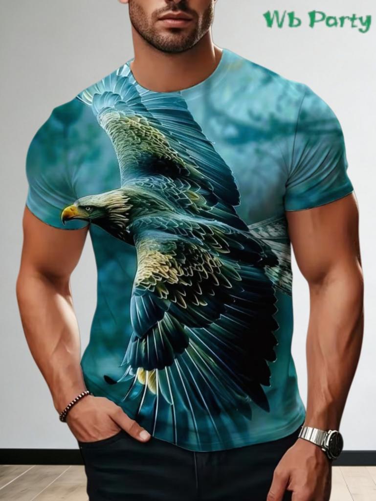 Fashion 3D Eagle Print T Shirt for Men Animal Graphic T-Shirt Casual Loose Round Neck Short Sleeve Tops Summer Men's Clothing