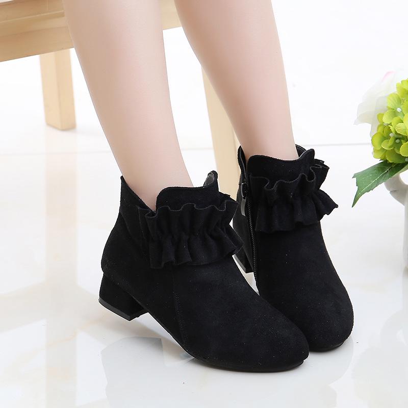 Girls' High Heel Princess Boots - Autumn Winter 2025 Fleece-Lined Short Boots for Kids