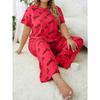 Plus Size 3XL 4XL 5XL Sleepwear Heart Letters Print 2 PCS Pajama Set Women's Casual Short-Sleeve Top and Pants Loungewear