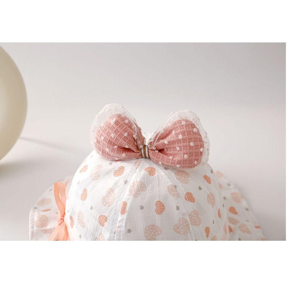Adjustable Cute Bow Infant Basin Cap Heart Print Kids Fisherman Hat  Newborn