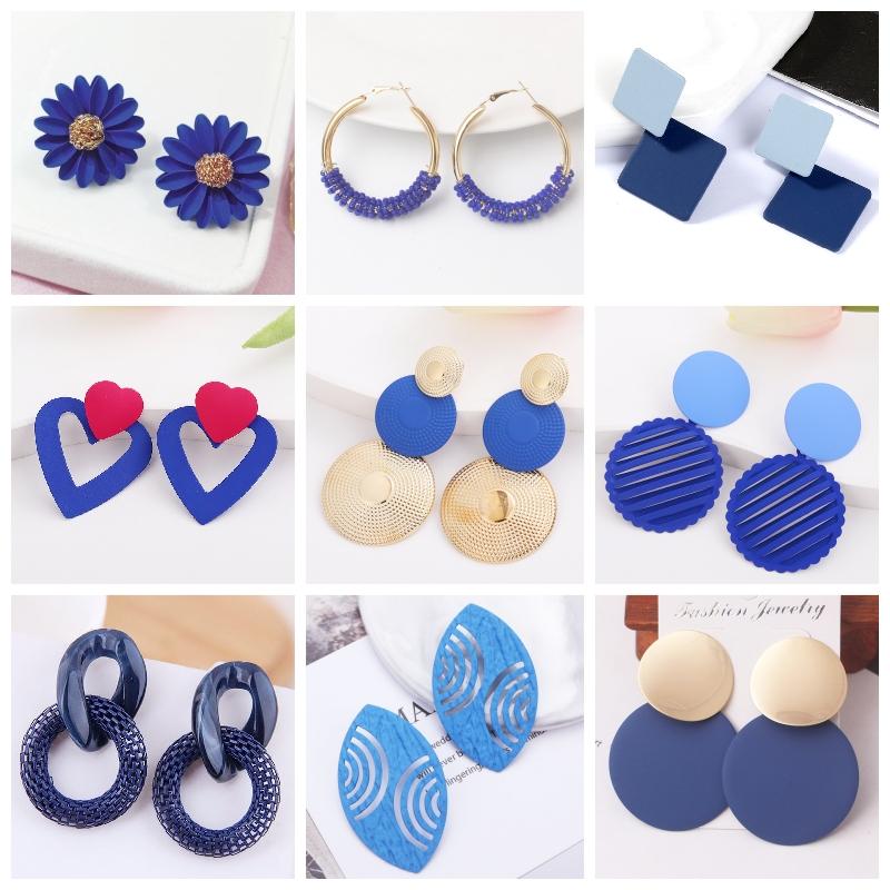 New Blue Color Geometric Earrings for Women Bohemian Flower Butterfly Pendants Female Dangle Earrings 2024 aretes de mujer