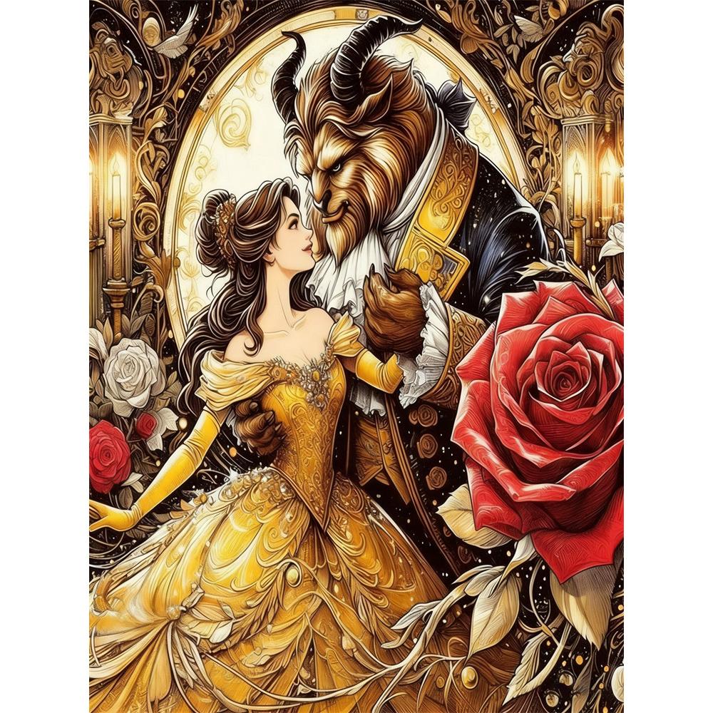 

Disney 5D DIY Diamond Painting, Beauty and The Beast Art Illustration Full Round Diamond Mosaic Cartoon Cross Stitch Art Painting Home Decoration Round 20x30cm