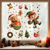 Holiday Atmosphere Window Films 2PCS Christmas Static Sticker, Cute Cartoon Elves And Bears Reusable Seasonal Art Print, PVC Glass Stickers