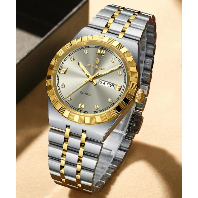 POEDAGAR Original Military Man Wristwatch Quartz Week Date Watch For Men Waterproof Luminous Stainless Steel Men's Watches