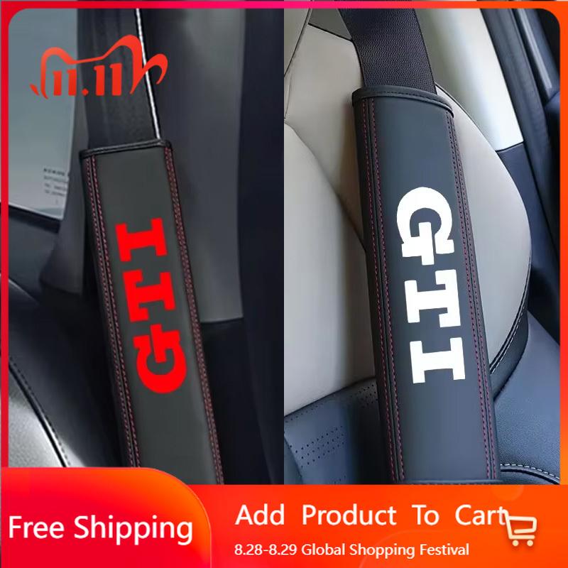 2026 Hot Sticker 2Pcs Leather Seat Belt Shoulder Cover Protection Pads for VW Volkswagen GTI R Rline Polo Golf Passat Tiguan Tou