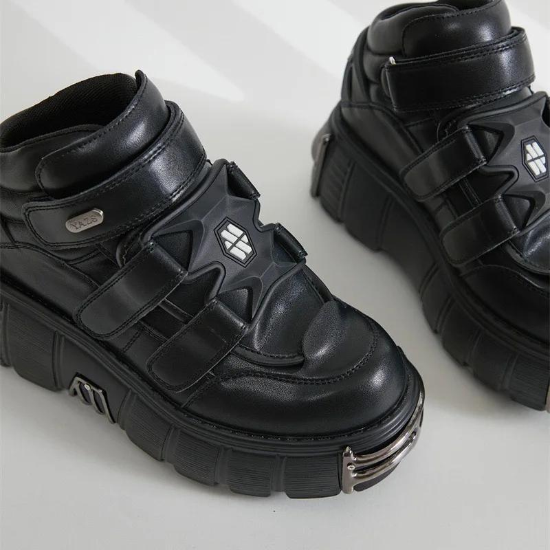 Punk Style Women Shoes Gothic Ankle Rock Boots Lace-up Heel Height Platform Shoes Woman Metal Decor Woman Sneakers Womens Shoes