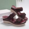 Large Size Summer New Retro Casual Flower High Heel One-character Women's Wedge Heel Slippers Shoes