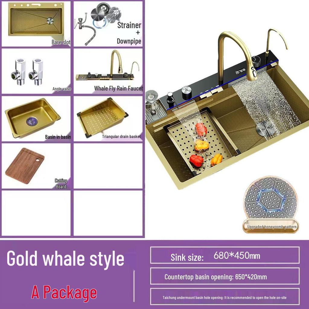 Golden Whale 304 Stainless Steel Digital Display Kitchen Sink - Large Single Bowl for Dishwashing and Vegetable Washing