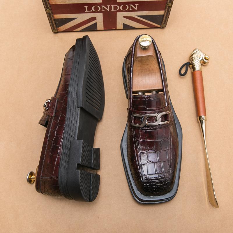 

Fashion Men Fashionable Formal Shoes Square Toe Patent Leather Thick Sole Wear-resistant One Foot Pedal Quality Loafers Sizes 38-45 45