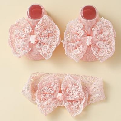 2Pcs/Set Newborn Baby Socks Bow Headband Set Beauty Infant Toddler Girls Lace Bowknot Elastic Hairband Soft Anti-slip Girls Sock