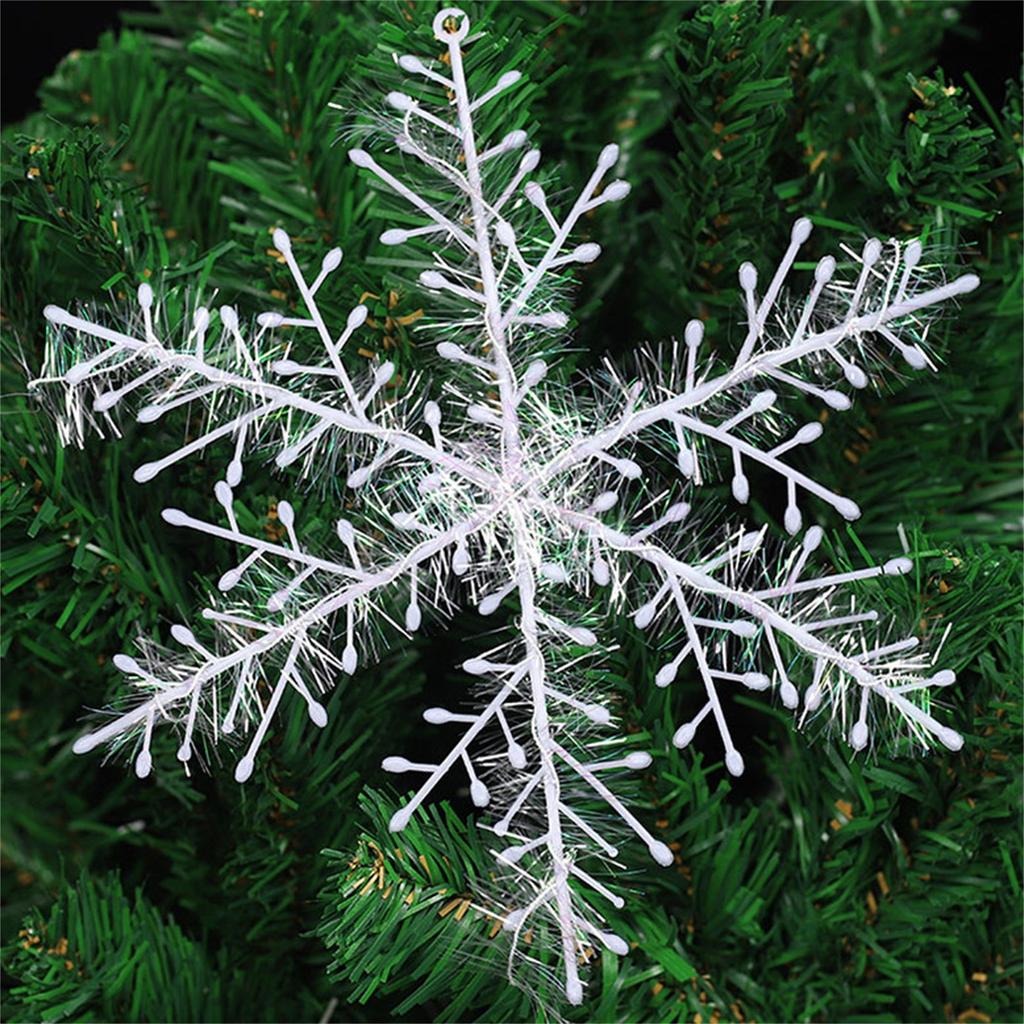 6Pcs Christmas Hanging Snowflake Decorations Winter White Glitter Snowflake Ornaments For Window Xmas Tree Ceiling
