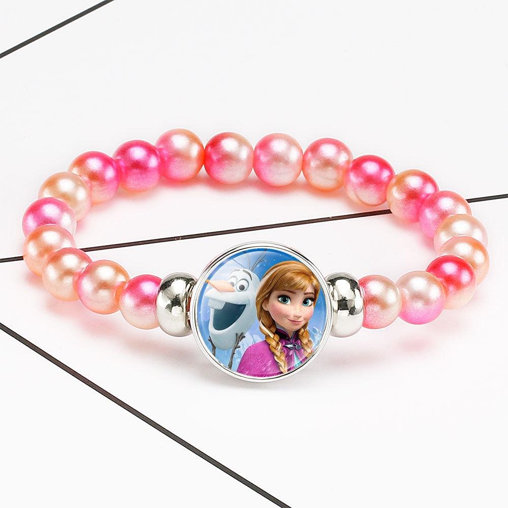Princess Series Bracelet For Children Creative Cartoon Image Rainbow Beads Adjustable Wristband