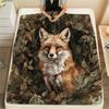 Falling Leaves and Fox Pattern Flannel Blanket, High Quality Comfortable for All Seasons, Home Decor, Warmth and Comfort, Perfect for Gifts.