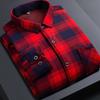 Korean Style Men's Warm Fleece Lined Thick Long Sleeve Plaid Casual Slim Fit Shirt Fashionable Winter Clothing