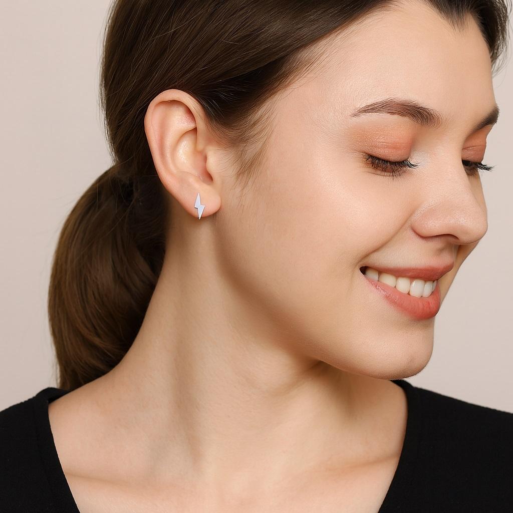 925 Sterling Silver Lightning Bolt Stud Earring
