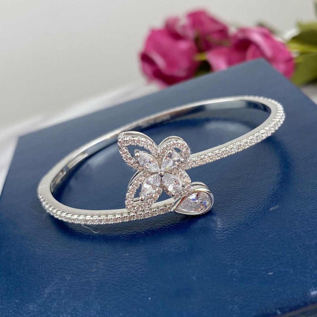 

Новинка 2020, хит продаж, брендовые ювелирные изделия из чистого стерлингового серебра для женщин, браслет-бабочка, вечерние свадебные украшения, браслет-манжета с цветком удачи