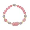 Strawberry Quartz Beaded Bracelet With Matte Gray Moonstone Engraved Pixiu Charm Women Elegant Minimalist Style