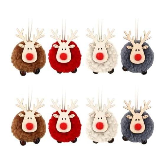 Christmas Tree Ornament, Reindeer Stuffed Toy, 8 Pieces, 4 Colors, Christmas Tree Decoration, Ornament, Scandinavian Christmas Ornament, Reindeer,
