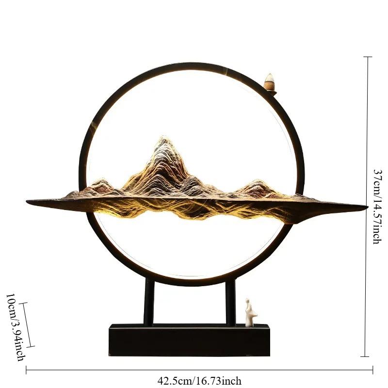 

1Set Chinese Style Mountain Waterfall Ceramic Backflow Incense Burner Round LED Light Home Decor (Without Incense)
