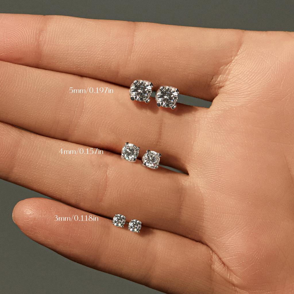 3MM-5MM Size D Color Moissanite 925 Sterling Silver Classic Simple Round Stud Earrings For Women Fine Stackable Jewelry