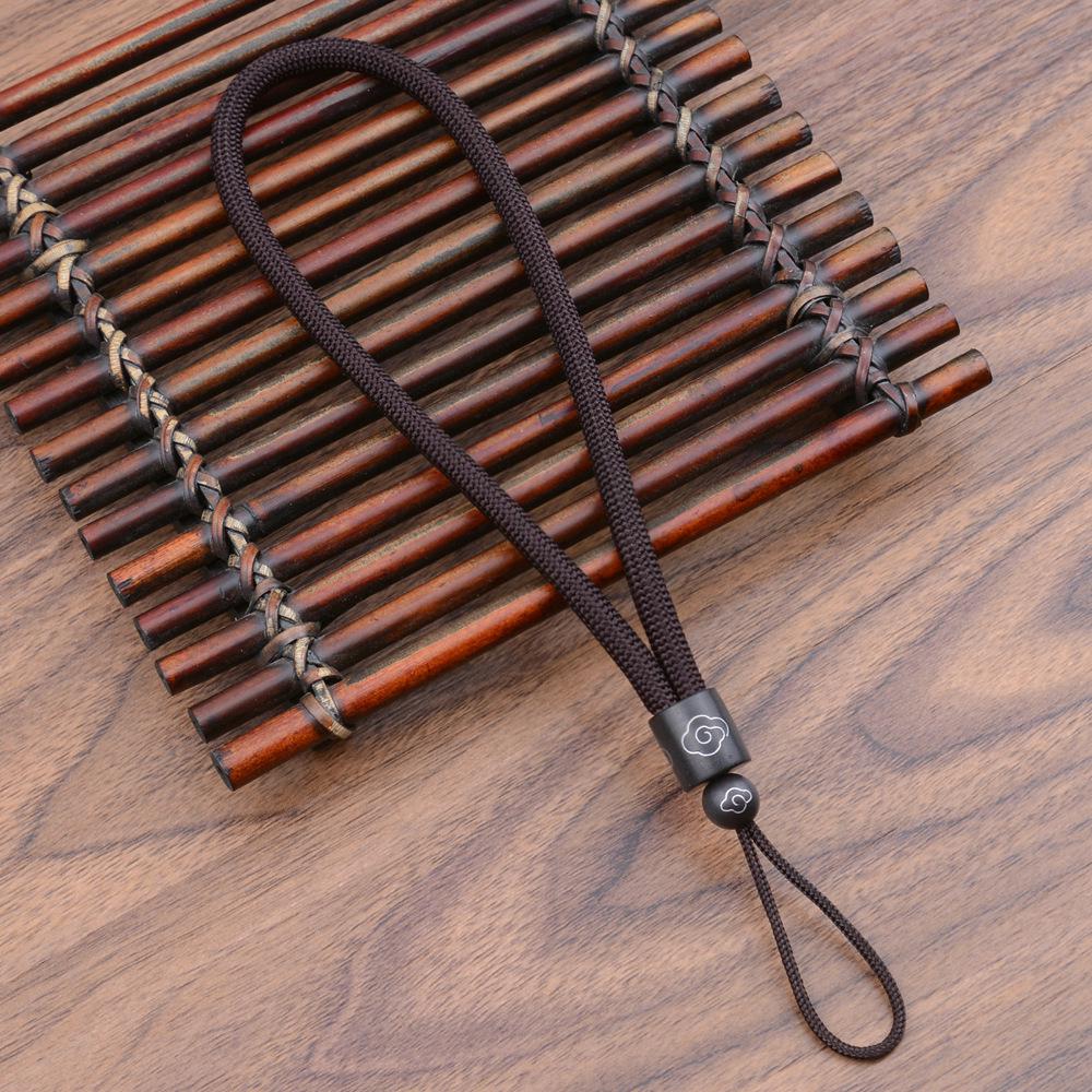 Luxury Black Ebony Wood Keychain with Silver Inlay Threads - Elegant Anti-Lost Pendant Rope.