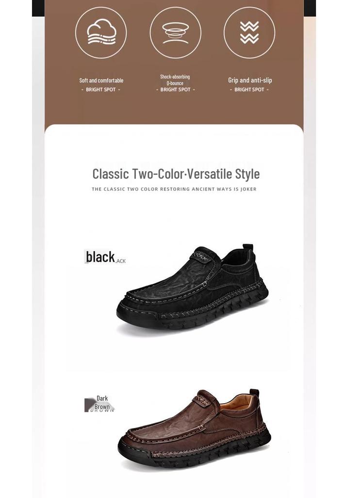 Men's Wide Slip-On Leather Shoes - Business Casual, Soft Sole, Large Sizes 45-46, Genuine Leather