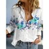 Fashion Women's Casual 3D Floral Print Blouse Lapel Neck Blouse Women Long Sleeve Shirts Casual Womens Clothing