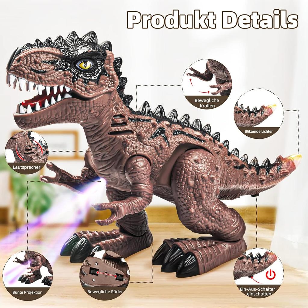 Electric Walking Dinosaur Toy Simulated Tyrannosaurus Rex Model Electronic Robot With Light Sound Projection Kids Boys Gift