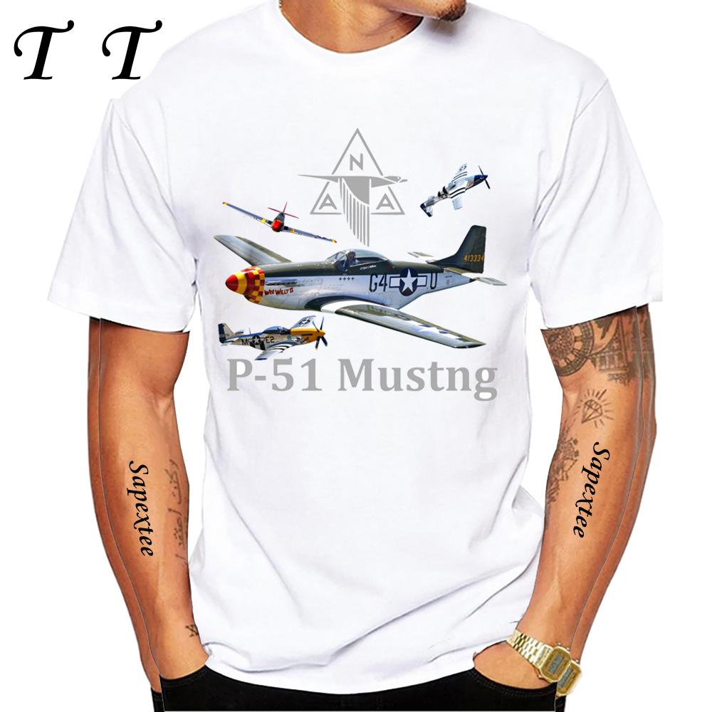 North American P-51 Mustang World War II Fighter Aircraft Print T-Shirt New Men Short Sleeve Vintage Casual Top Hip Hop Boy Tees
