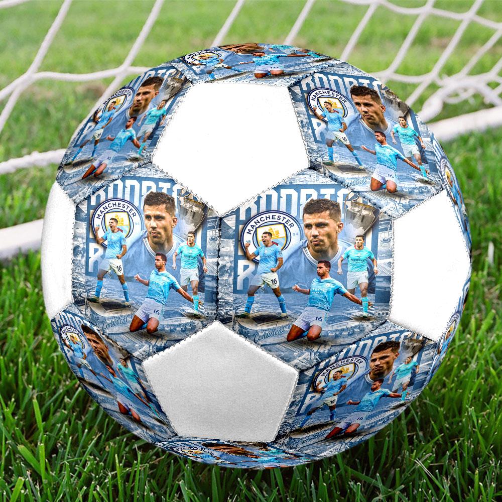 Rodri Size 5 Soccer Ball, Machine-Stitched PVC, Durable & High Bounce, All Ages Fit, fan merchandise, matches & outdoor use.