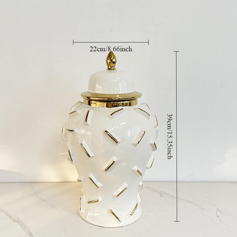 Gold White Storage Pottery Jar  General Can Storage Tank Ginger Jar Flower Vase Ceramic Ornament Home Decoration Accessories