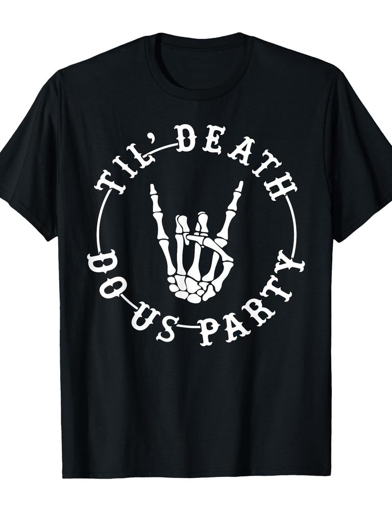 Unisex T-shirt Halloween Till Death Do Us Party Skeleton Hand Bachelorette T-Shirt