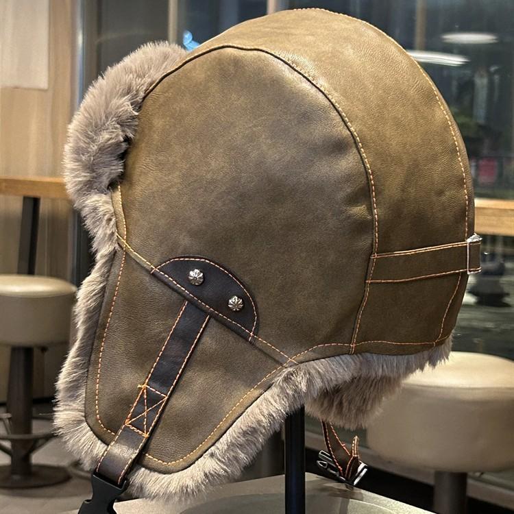 Leather Retro Lei Feng Hat for Men and Women In Winter Plus Velvet Thickened Warm Ear Protection Northeast Outdoor Cycling Cold Snow Hat