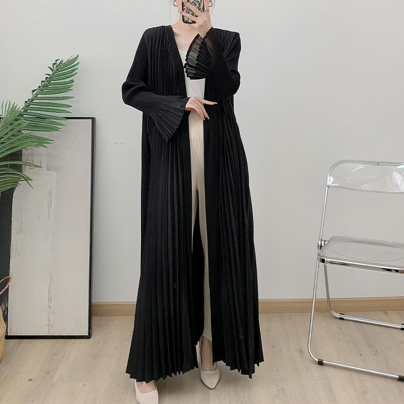 Gradient Color Handmade Pleated Long Sleeve Outerwear - 2024 Spring/Autumn Women's Slimming Robe