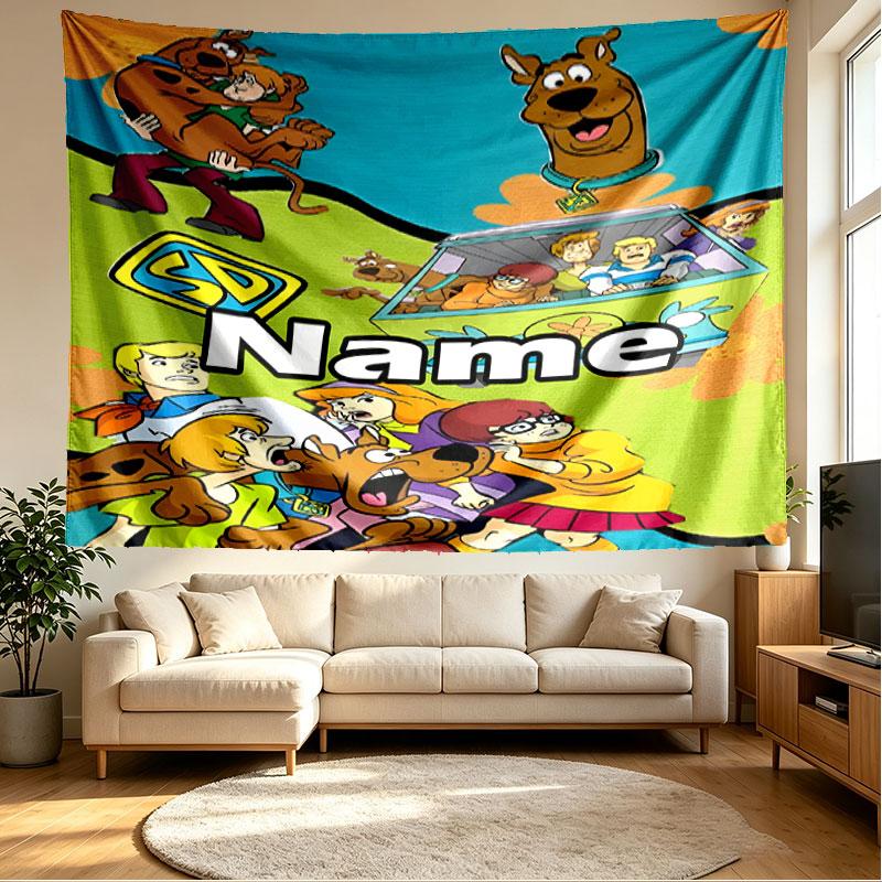 Custom Name Personalized Scooby Print Tapestry, Wall Art Decor, Bedroom, Dorm, Apartment, LivingRoom, Party Backdrop, Gift for Birthday