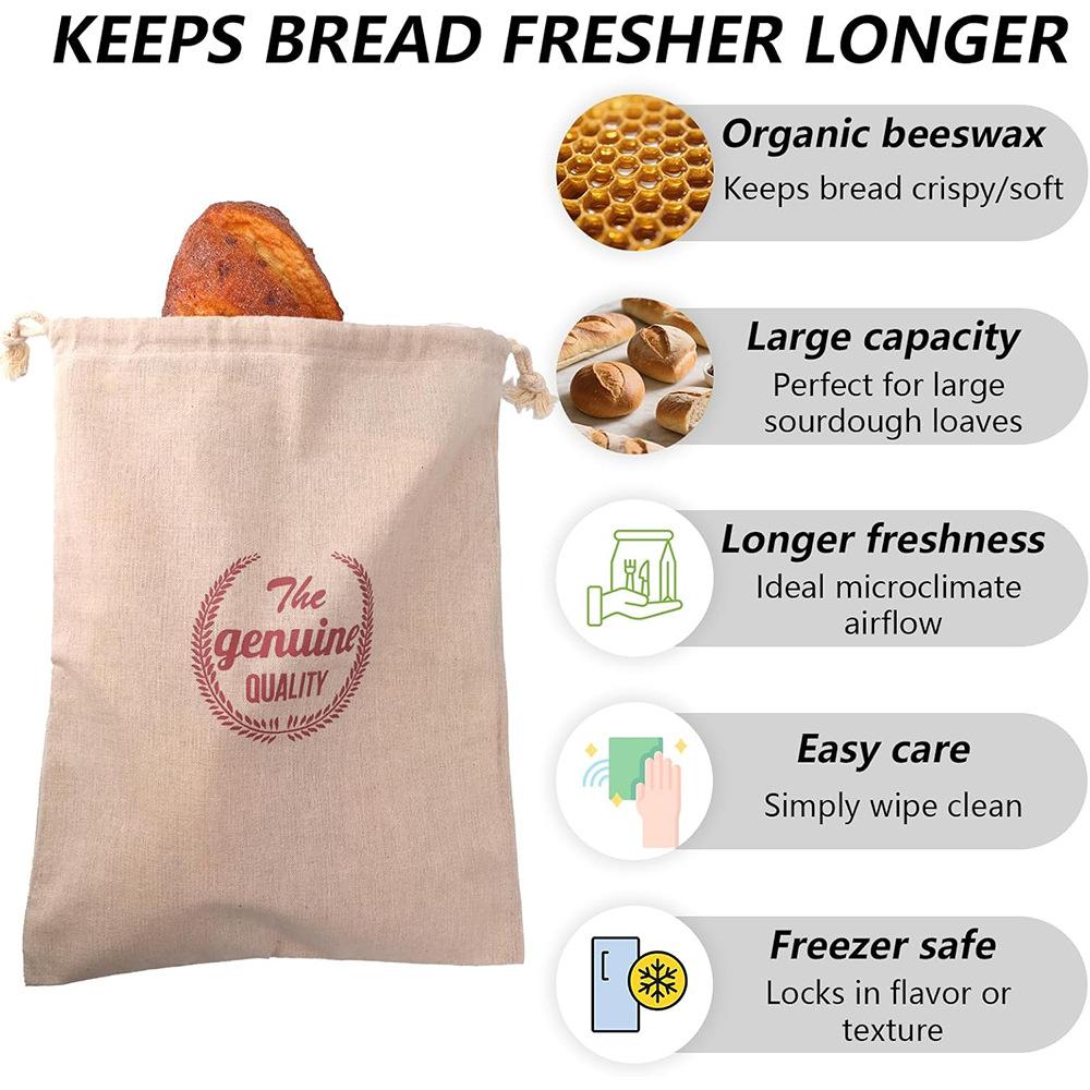 1/3Pcs Linen Drawstring Bread Storage Bag Reusable Food Container for Homemade Artisan Loaf Kitchen Freshness Organizer
