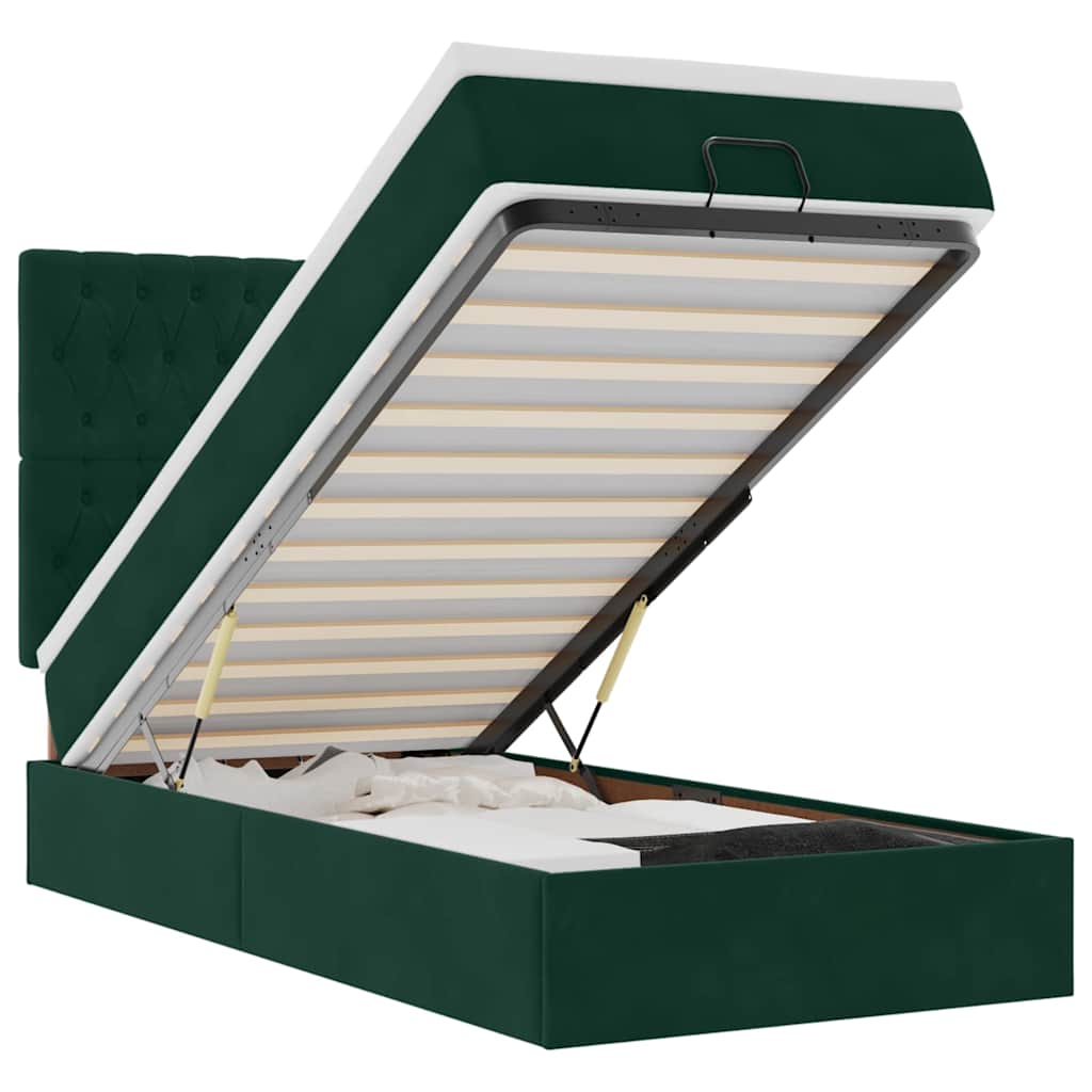 Ottoman Bed with Mattress Dark Green 90x200 Cm Velvet
