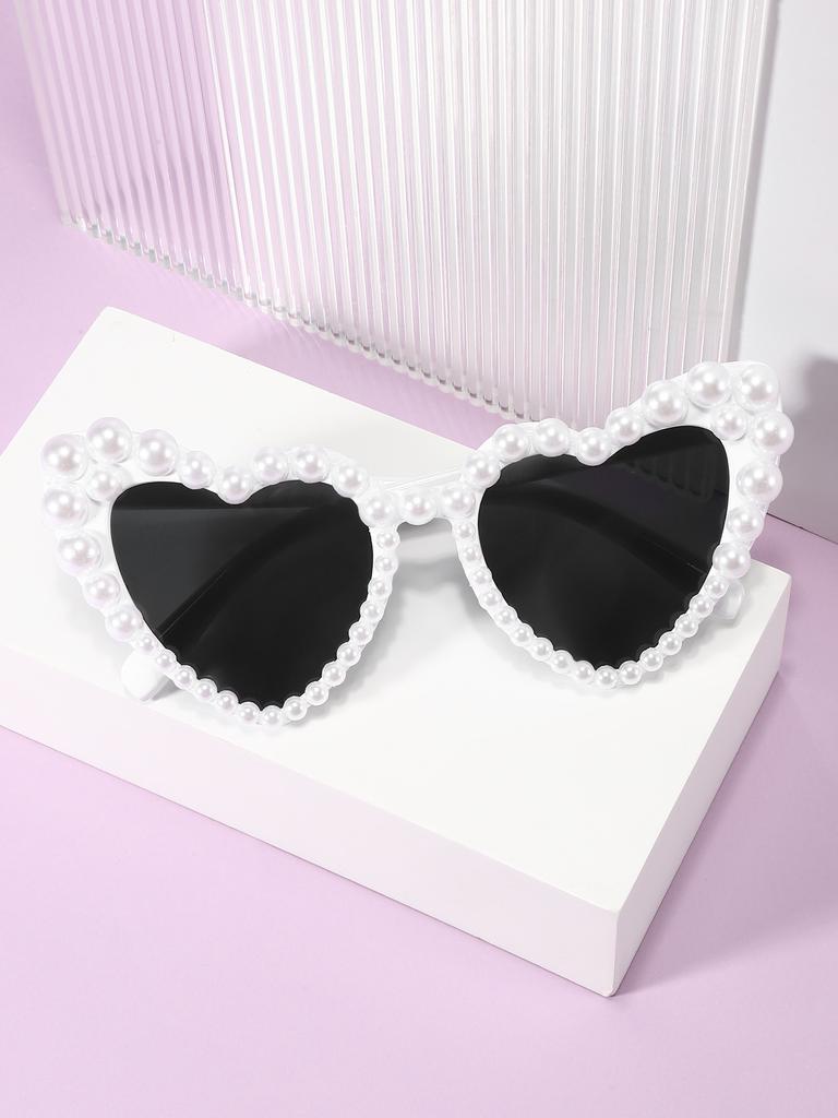 New In Luxury Fine Shimmering Love Pearl Sun Glasses Women Heart Glasses Casual Bling Sunglasses Lentes  Mujer