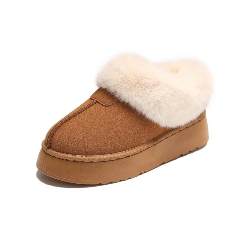Thickened Fleece-lined Women's Snow Boots New Winter Flat Shoes Lazy Bread Shoes Warm Cotton Rubber Upper